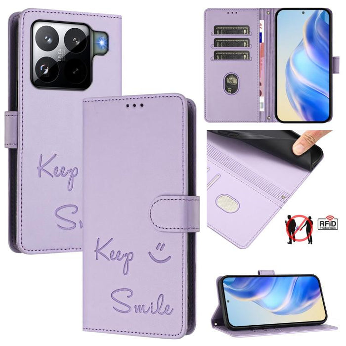 Funda de cuero para teléfono con RFID y estampado de sonrisas, For Xiaomi Poco M7 4G 169mm, For Xiaomi Civi 5 Pro 5G, For Xiaomi 15S Pro 5G, For Xiaomi Poco M7 5G / C75 4G, For Xiaomi Poco X7 5G / Redmi Note 14 Pro 5G, For Xiaomi 15 Ultra              ...