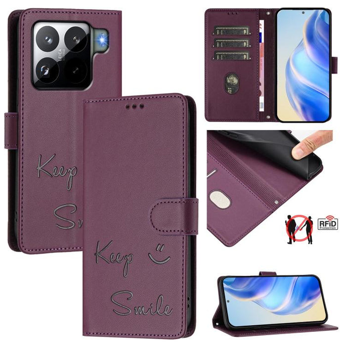 Funda de cuero para teléfono con RFID y estampado de sonrisas, For Xiaomi Poco M7 4G 169mm, For Xiaomi Civi 5 Pro 5G, For Xiaomi 15S Pro 5G, For Xiaomi Poco M7 5G / C75 4G, For Xiaomi Poco X7 5G / Redmi Note 14 Pro 5G, For Xiaomi 15 Ultra              ...