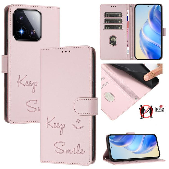 Funda de cuero para teléfono con RFID y estampado de sonrisas, For Xiaomi Poco M7 4G 169mm, For Xiaomi Civi 5 Pro 5G, For Xiaomi 15S Pro 5G, For Xiaomi Poco M7 5G / C75 4G, For Xiaomi Poco X7 5G / Redmi Note 14 Pro 5G, For Xiaomi 15 Ultra              ...