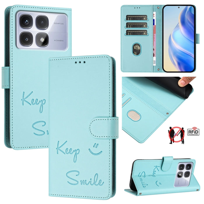 Funda de cuero para teléfono con RFID y estampado de sonrisas, For Redmi A3 4G Global, For Redmi Note 13 Pro 4G Global, For Redmi Note 13 4G Global, For Redmi Note 13 Pro 5G Global, For Redmi Note 13 5G Global, For Redmi 13C 4G                         ...