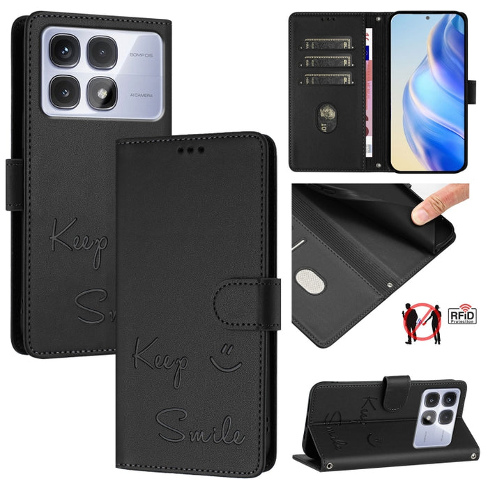 Funda de cuero para teléfono con RFID y estampado de sonrisas, For Redmi A3 4G Global, For Redmi Note 13 Pro 4G Global, For Redmi Note 13 4G Global, For Redmi Note 13 Pro 5G Global, For Redmi Note 13 5G Global, For Redmi 13C 4G                         ...