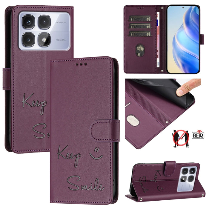 Funda de cuero para teléfono con RFID y estampado de sonrisas, For Redmi A7 Pro 171mm / Poco C85x 5G, For Redmi 15a 5G, For Redmi Turbo 5 Max / Poco X8 Pro Max, For Redmi Turbo 5 5G Global / Poco X8 Pro 5G, For Redmi Note 15 Pro+ 5G Global 163.3mm     ...