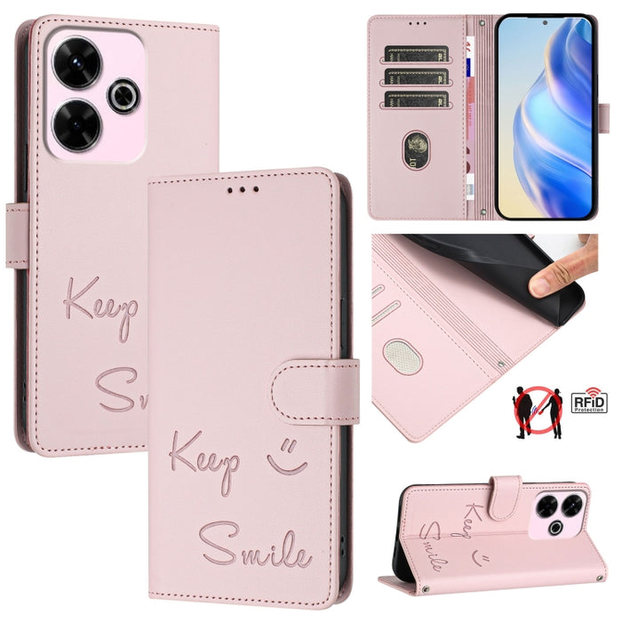 Funda de cuero para teléfono con RFID y estampado de sonrisas, For Redmi A7 Pro 171mm / Poco C85x 5G, For Redmi 15a 5G, For Redmi Turbo 5 Max / Poco X8 Pro Max, For Redmi Turbo 5 5G Global / Poco X8 Pro 5G, For Redmi Note 15 Pro+ 5G Global 163.3mm     ...