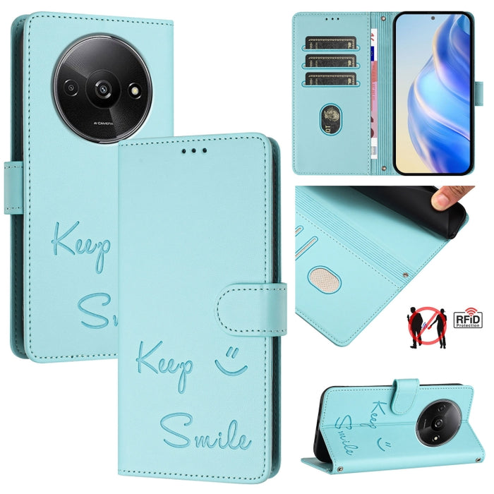 Funda de cuero para teléfono con RFID y estampado de sonrisas, For Redmi A3 4G Global, For Redmi Note 13 Pro 4G Global, For Redmi Note 13 4G Global, For Redmi Note 13 Pro 5G Global, For Redmi Note 13 5G Global, For Redmi 13C 4G                         ...