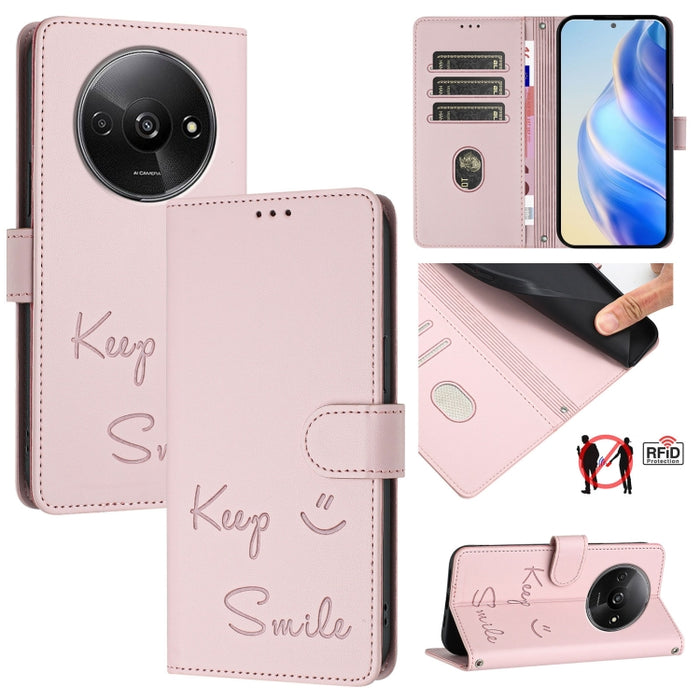Funda de cuero para teléfono con RFID y estampado de sonrisas, For Redmi A3 4G Global, For Redmi Note 13 Pro 4G Global, For Redmi Note 13 4G Global, For Redmi Note 13 Pro 5G Global, For Redmi Note 13 5G Global, For Redmi 13C 4G                         ...