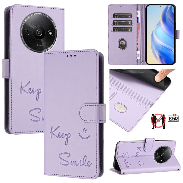 Funda de cuero para teléfono con RFID y estampado de sonrisas, For Redmi A3 4G Global, For Redmi Note 13 Pro 4G Global, For Redmi Note 13 4G Global, For Redmi Note 13 Pro 5G Global, For Redmi Note 13 5G Global, For Redmi 13C 4G                         ...