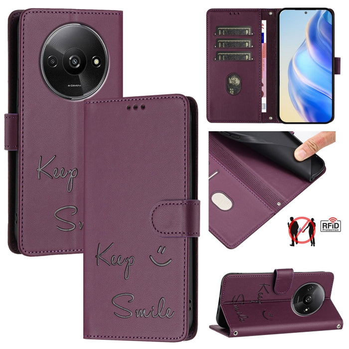 Funda de cuero para teléfono con RFID y estampado de sonrisas, For Redmi A3 4G Global, For Redmi Note 13 Pro 4G Global, For Redmi Note 13 4G Global, For Redmi Note 13 Pro 5G Global, For Redmi Note 13 5G Global, For Redmi 13C 4G                         ...