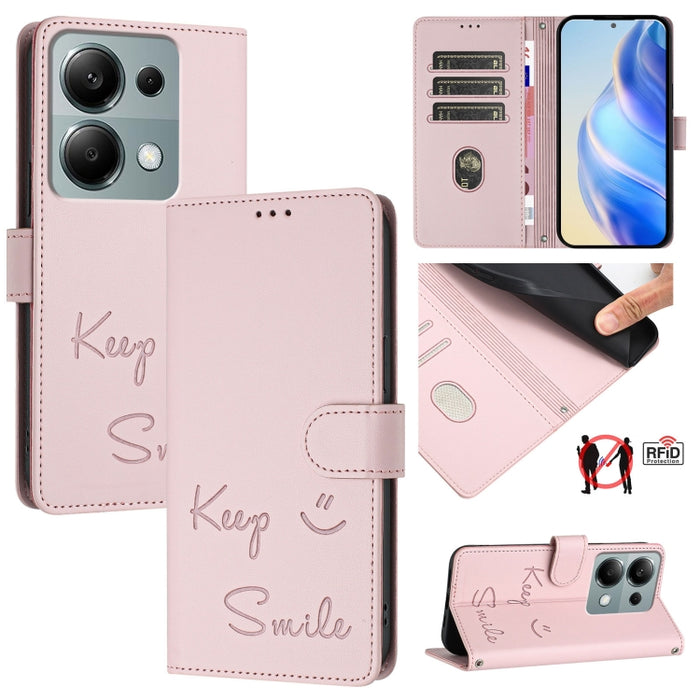 Funda de cuero para teléfono con RFID y estampado de sonrisas, For Redmi A3 4G Global, For Redmi Note 13 Pro 4G Global, For Redmi Note 13 4G Global, For Redmi Note 13 Pro 5G Global, For Redmi Note 13 5G Global, For Redmi 13C 4G                         ...