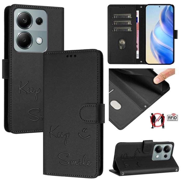 Funda de cuero para teléfono con RFID y estampado de sonrisas, For Redmi A3 4G Global, For Redmi Note 13 Pro 4G Global, For Redmi Note 13 4G Global, For Redmi Note 13 Pro 5G Global, For Redmi Note 13 5G Global, For Redmi 13C 4G                         ...
