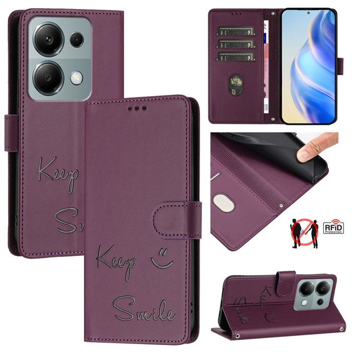 Funda de cuero para teléfono con RFID y estampado de sonrisas, For Redmi A3 4G Global, For Redmi Note 13 Pro 4G Global, For Redmi Note 13 4G Global, For Redmi Note 13 Pro 5G Global, For Redmi Note 13 5G Global, For Redmi 13C 4G                         ...