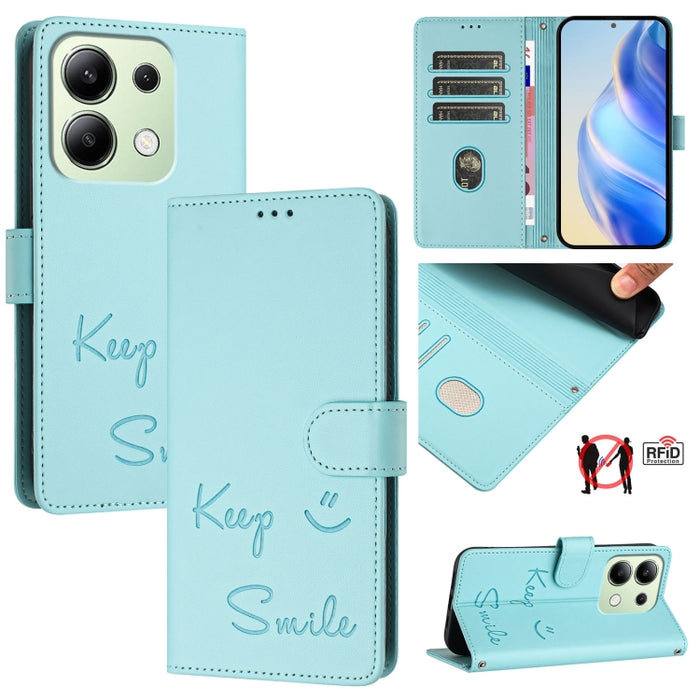 Funda de cuero para teléfono con RFID y estampado de sonrisas, For Redmi A3 4G Global, For Redmi Note 13 Pro 4G Global, For Redmi Note 13 4G Global, For Redmi Note 13 Pro 5G Global, For Redmi Note 13 5G Global, For Redmi 13C 4G                         ...
