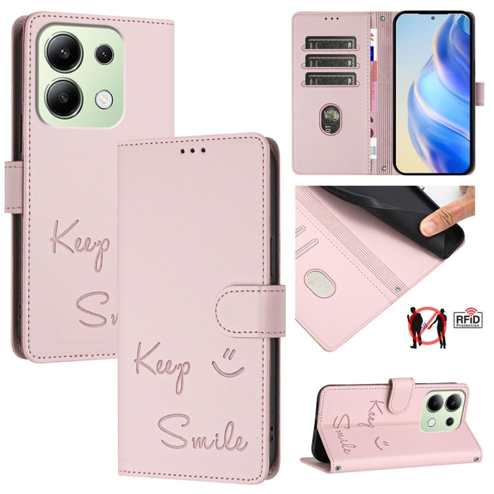 Funda de cuero para teléfono con RFID y estampado de sonrisas, For Redmi A3 4G Global, For Redmi Note 13 Pro 4G Global, For Redmi Note 13 4G Global, For Redmi Note 13 Pro 5G Global, For Redmi Note 13 5G Global, For Redmi 13C 4G                         ...