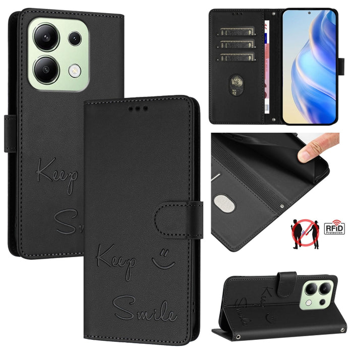 Funda de cuero para teléfono con RFID y estampado de sonrisas, For Redmi A3 4G Global, For Redmi Note 13 Pro 4G Global, For Redmi Note 13 4G Global, For Redmi Note 13 Pro 5G Global, For Redmi Note 13 5G Global, For Redmi 13C 4G                         ...