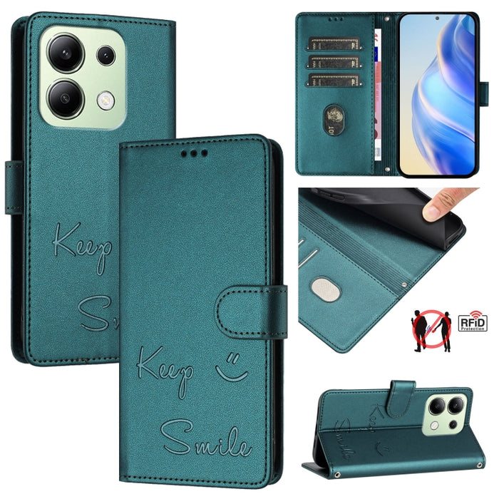 Funda de cuero para teléfono con RFID y estampado de sonrisas, For Redmi A3 4G Global, For Redmi Note 13 Pro 4G Global, For Redmi Note 13 4G Global, For Redmi Note 13 Pro 5G Global, For Redmi Note 13 5G Global, For Redmi 13C 4G                         ...