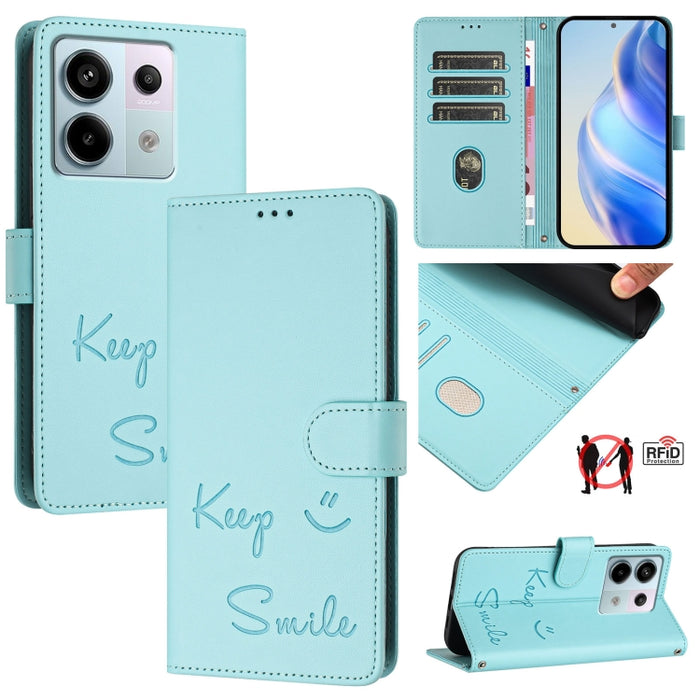 Funda de cuero para teléfono con RFID y estampado de sonrisas, For Redmi A3 4G Global, For Redmi Note 13 Pro 4G Global, For Redmi Note 13 4G Global, For Redmi Note 13 Pro 5G Global, For Redmi Note 13 5G Global, For Redmi 13C 4G                         ...