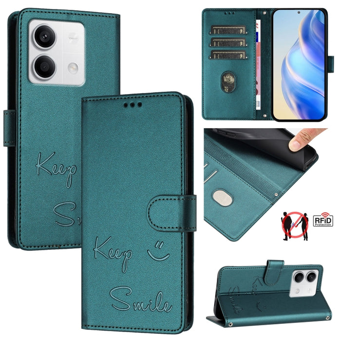 Funda de cuero para teléfono con RFID y estampado de sonrisas, For Redmi A3 4G Global, For Redmi Note 13 Pro 4G Global, For Redmi Note 13 4G Global, For Redmi Note 13 Pro 5G Global, For Redmi Note 13 5G Global, For Redmi 13C 4G                         ...