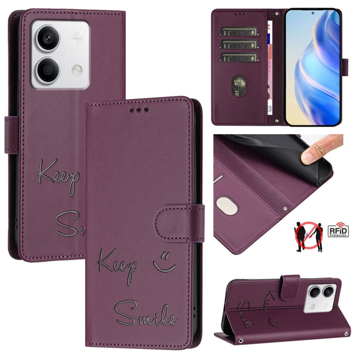 Funda de cuero para teléfono con RFID y estampado de sonrisas, For Redmi A3 4G Global, For Redmi Note 13 Pro 4G Global, For Redmi Note 13 4G Global, For Redmi Note 13 Pro 5G Global, For Redmi Note 13 5G Global, For Redmi 13C 4G                         ...