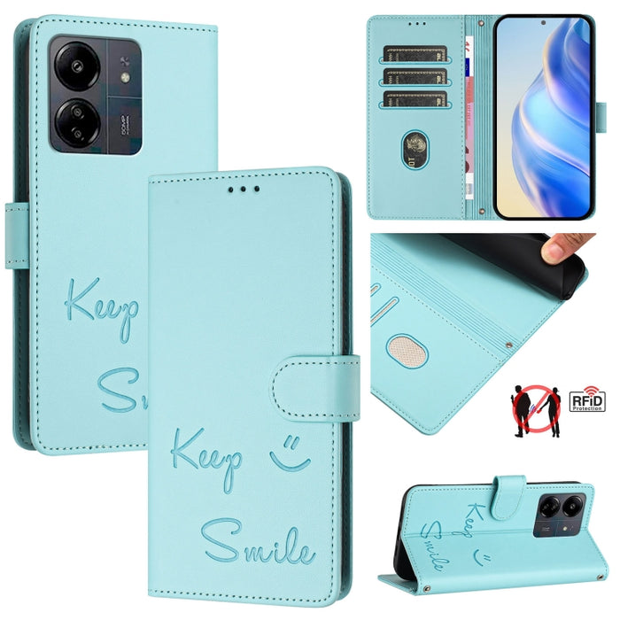 Funda de cuero para teléfono con RFID y estampado de sonrisas, For Redmi A3 4G Global, For Redmi Note 13 Pro 4G Global, For Redmi Note 13 4G Global, For Redmi Note 13 Pro 5G Global, For Redmi Note 13 5G Global, For Redmi 13C 4G                         ...