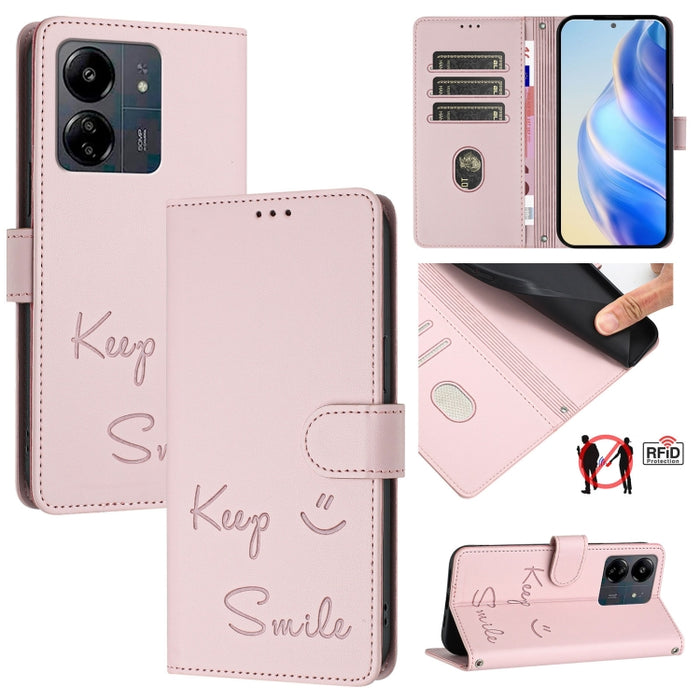 Funda de cuero para teléfono con RFID y estampado de sonrisas, For Redmi A3 4G Global, For Redmi Note 13 Pro 4G Global, For Redmi Note 13 4G Global, For Redmi Note 13 Pro 5G Global, For Redmi Note 13 5G Global, For Redmi 13C 4G                         ...