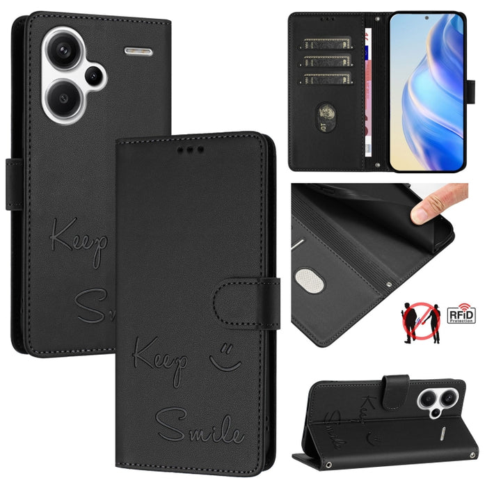 Funda de cuero para teléfono con RFID y estampado de sonrisas, For Redmi A3 4G Global, For Redmi Note 13 Pro 4G Global, For Redmi Note 13 4G Global, For Redmi Note 13 Pro 5G Global, For Redmi Note 13 5G Global, For Redmi 13C 4G                         ...