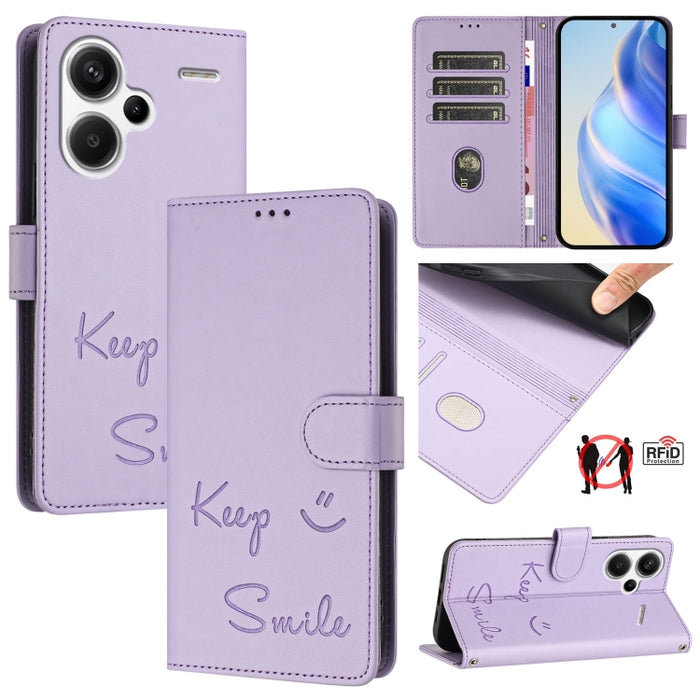 Funda de cuero para teléfono con RFID y estampado de sonrisas, For Redmi A3 4G Global, For Redmi Note 13 Pro 4G Global, For Redmi Note 13 4G Global, For Redmi Note 13 Pro 5G Global, For Redmi Note 13 5G Global, For Redmi 13C 4G                         ...
