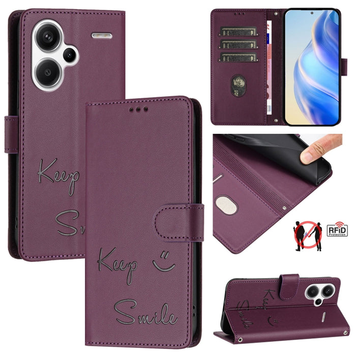 Funda de cuero para teléfono con RFID y estampado de sonrisas, For Redmi A3 4G Global, For Redmi Note 13 Pro 4G Global, For Redmi Note 13 4G Global, For Redmi Note 13 Pro 5G Global, For Redmi Note 13 5G Global, For Redmi 13C 4G                         ...