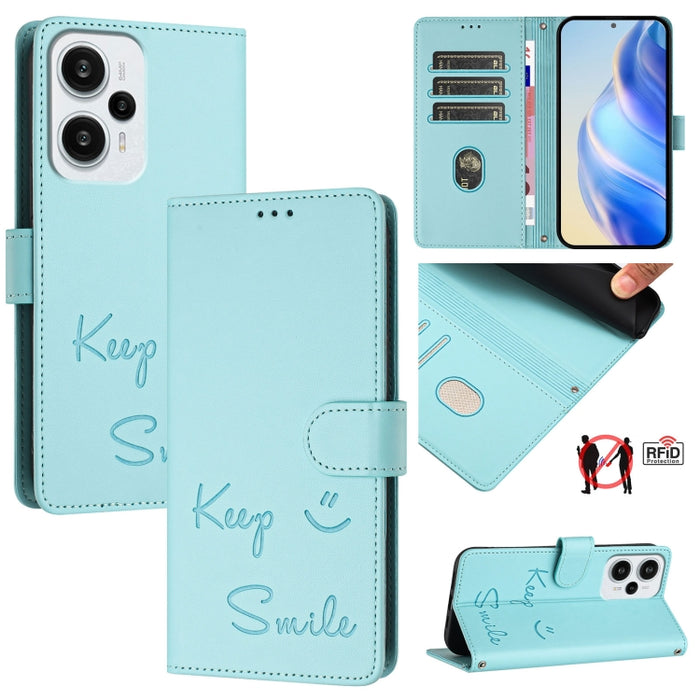 Funda de cuero para teléfono con RFID y estampado de sonrisas, For Redmi A3 4G Global, For Redmi Note 13 Pro 4G Global, For Redmi Note 13 4G Global, For Redmi Note 13 Pro 5G Global, For Redmi Note 13 5G Global, For Redmi 13C 4G                         ...