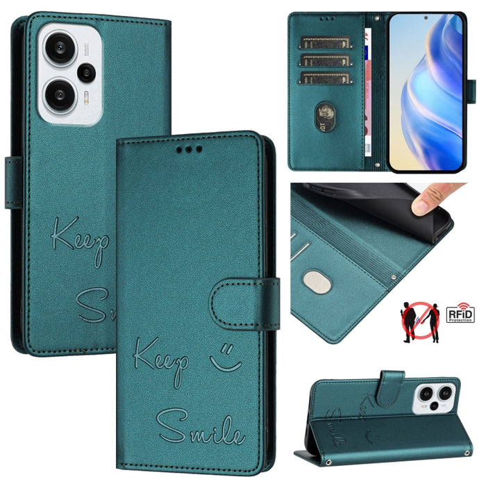 Funda de cuero para teléfono con RFID y estampado de sonrisas, For Redmi A3 4G Global, For Redmi Note 13 Pro 4G Global, For Redmi Note 13 4G Global, For Redmi Note 13 Pro 5G Global, For Redmi Note 13 5G Global, For Redmi 13C 4G                         ...
