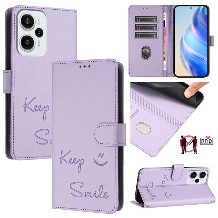 Funda de cuero para teléfono con RFID y estampado de sonrisas, For Redmi A3 4G Global, For Redmi Note 13 Pro 4G Global, For Redmi Note 13 4G Global, For Redmi Note 13 Pro 5G Global, For Redmi Note 13 5G Global, For Redmi 13C 4G                         ...