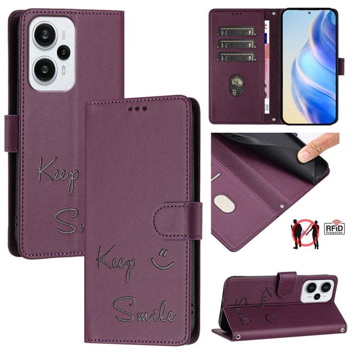 Funda de cuero para teléfono con RFID y estampado de sonrisas, For Redmi A3 4G Global, For Redmi Note 13 Pro 4G Global, For Redmi Note 13 4G Global, For Redmi Note 13 Pro 5G Global, For Redmi Note 13 5G Global, For Redmi 13C 4G                         ...