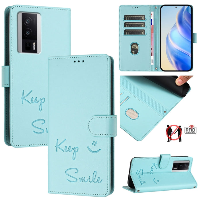 Funda de cuero para teléfono con RFID y estampado de sonrisas, For Redmi A3 4G Global, For Redmi Note 13 Pro 4G Global, For Redmi Note 13 4G Global, For Redmi Note 13 Pro 5G Global, For Redmi Note 13 5G Global, For Redmi 13C 4G                         ...