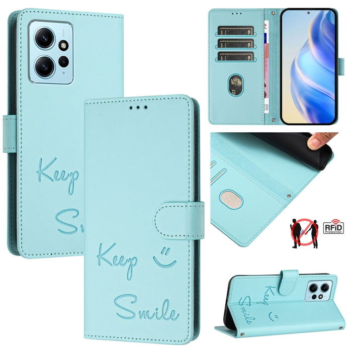 Funda de cuero para teléfono con RFID y estampado de sonrisas, For Redmi A1+ / A2+, For Redmi Note 12 4G Global, For Redmi A1 / A2, For Redmi Note 12 Pro+ 5G Global / India, For Redmi Note 12 Explorer, For Redmi Note 12 Pro 5G Global / India           ...