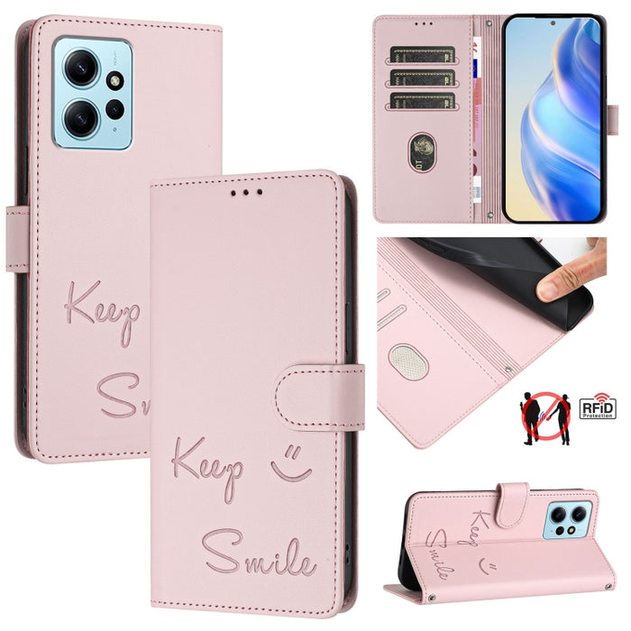 Funda de cuero para teléfono con RFID y estampado de sonrisas, For Redmi A1+ / A2+, For Redmi Note 12 4G Global, For Redmi A1 / A2, For Redmi Note 12 Pro+ 5G Global / India, For Redmi Note 12 Explorer, For Redmi Note 12 Pro 5G Global / India           ...