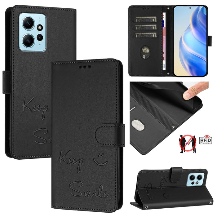 Funda de cuero para teléfono con RFID y estampado de sonrisas, For Redmi A1+ / A2+, For Redmi Note 12 4G Global, For Redmi A1 / A2, For Redmi Note 12 Pro+ 5G Global / India, For Redmi Note 12 Explorer, For Redmi Note 12 Pro 5G Global / India           ...