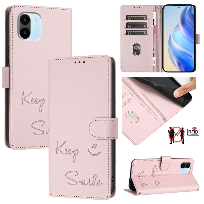 Funda de cuero para teléfono con RFID y estampado de sonrisas, For Redmi A1+ / A2+, For Redmi Note 12 4G Global, For Redmi A1 / A2, For Redmi Note 12 Pro+ 5G Global / India, For Redmi Note 12 Explorer, For Redmi Note 12 Pro 5G Global / India           ...