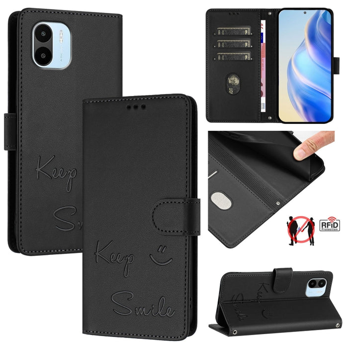 Funda de cuero para teléfono con RFID y estampado de sonrisas, For Redmi A1+ / A2+, For Redmi Note 12 4G Global, For Redmi A1 / A2, For Redmi Note 12 Pro+ 5G Global / India, For Redmi Note 12 Explorer, For Redmi Note 12 Pro 5G Global / India           ...