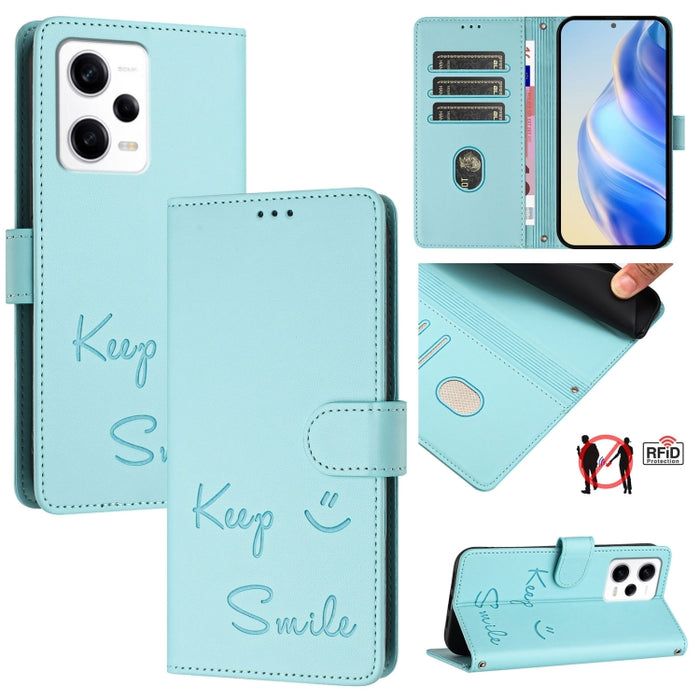 Funda de cuero para teléfono con RFID y estampado de sonrisas, For Redmi A1+ / A2+, For Redmi Note 12 4G Global, For Redmi A1 / A2, For Redmi Note 12 Pro+ 5G Global / India, For Redmi Note 12 Explorer, For Redmi Note 12 Pro 5G Global / India           ...