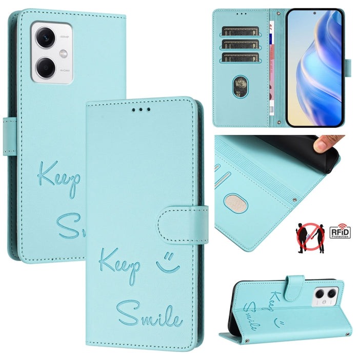 Funda de cuero para teléfono con RFID y estampado de sonrisas, For Redmi A1+ / A2+, For Redmi Note 12 4G Global, For Redmi A1 / A2, For Redmi Note 12 Pro+ 5G Global / India, For Redmi Note 12 Explorer, For Redmi Note 12 Pro 5G Global / India           ...
