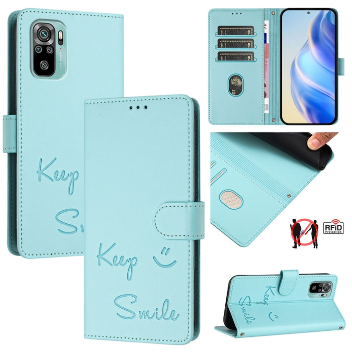 Funda de cuero para teléfono con RFID y estampado de sonrisas, For Redmi Note 11 Pro+ 5G EU, For Redmi 10C / Redmi 10 2022 India, For Redmi Note 11S 5G, For Redmi 10A / 9C, For Redmi 10 / Redmi 10 2022, For Redmi Note 10 5G / Note 10T 5G               ...