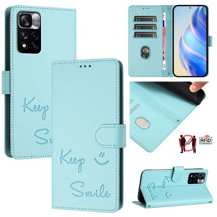Funda de cuero para teléfono con RFID y estampado de sonrisas, For Redmi Note 11 Pro+ 5G EU, For Redmi 10C / Redmi 10 2022 India, For Redmi Note 11S 5G, For Redmi 10A / 9C, For Redmi 10 / Redmi 10 2022, For Redmi Note 10 5G / Note 10T 5G               ...