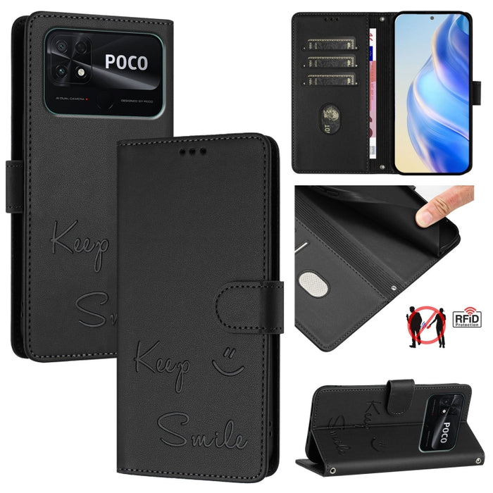 Funda de cuero para teléfono con RFID y estampado de sonrisas, For Redmi Note 11 Pro+ 5G EU, For Redmi 10C / Redmi 10 2022 India, For Redmi Note 11S 5G, For Redmi 10A / 9C, For Redmi 10 / Redmi 10 2022, For Redmi Note 10 5G / Note 10T 5G               ...