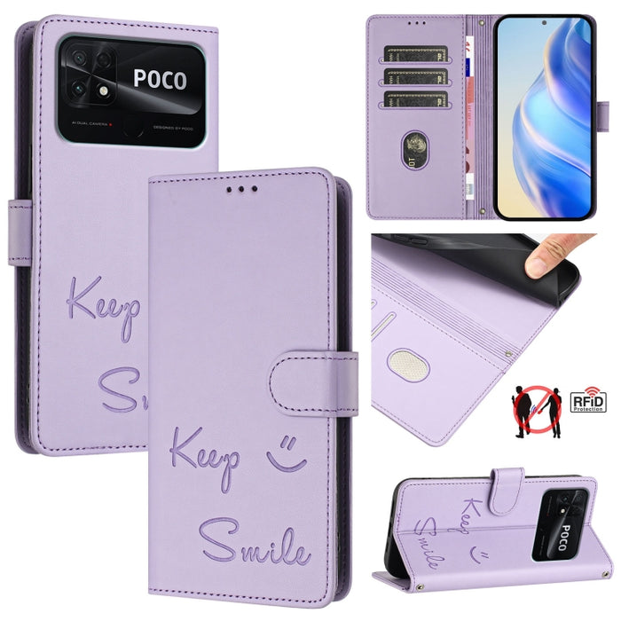 Funda de cuero para teléfono con RFID y estampado de sonrisas, For Redmi Note 11 Pro+ 5G EU, For Redmi 10C / Redmi 10 2022 India, For Redmi Note 11S 5G, For Redmi 10A / 9C, For Redmi 10 / Redmi 10 2022, For Redmi Note 10 5G / Note 10T 5G               ...