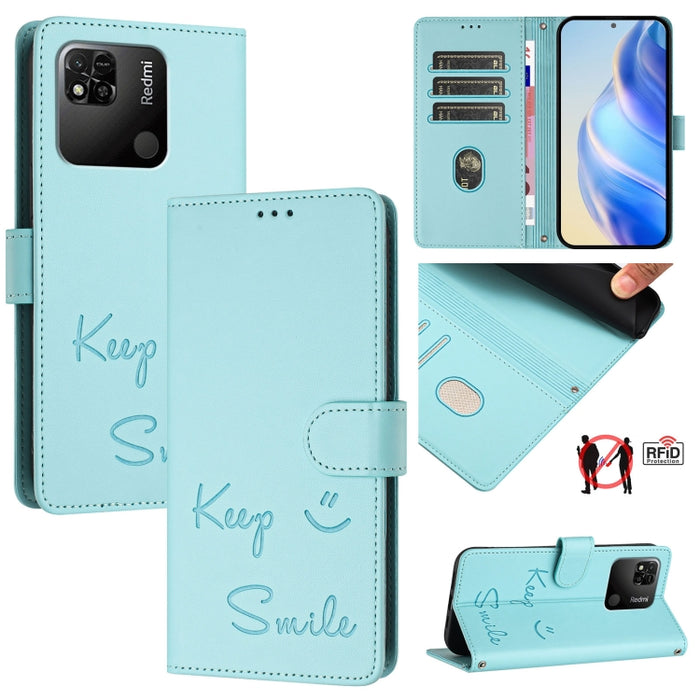 Funda de cuero para teléfono con RFID y estampado de sonrisas, For Redmi Note 11 Pro+ 5G EU, For Redmi 10C / Redmi 10 2022 India, For Redmi Note 11S 5G, For Redmi 10A / 9C, For Redmi 10 / Redmi 10 2022, For Redmi Note 10 5G / Note 10T 5G               ...