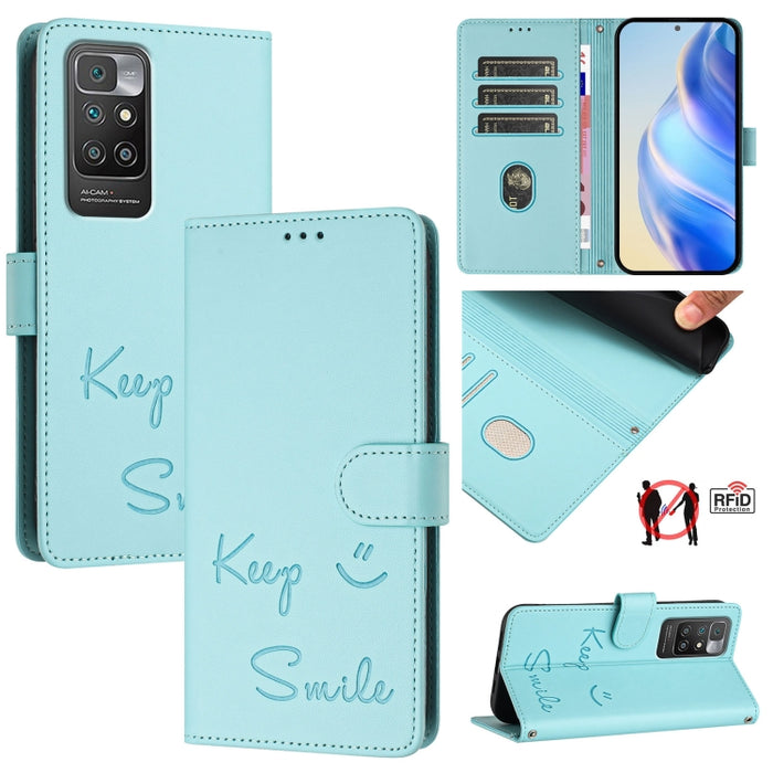 Funda de cuero para teléfono con RFID y estampado de sonrisas, For Redmi Note 11 Pro+ 5G EU, For Redmi 10C / Redmi 10 2022 India, For Redmi Note 11S 5G, For Redmi 10A / 9C, For Redmi 10 / Redmi 10 2022, For Redmi Note 10 5G / Note 10T 5G               ...