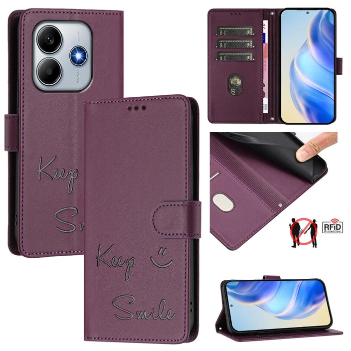 Funda de cuero para teléfono con RFID y estampado de sonrisas, For Redmi A7 Pro 171mm / Poco C85x 5G, For Redmi 15a 5G, For Redmi Turbo 5 Max / Poco X8 Pro Max, For Redmi Turbo 5 5G Global / Poco X8 Pro 5G, For Redmi Note 15 Pro+ 5G Global 163.3mm     ...