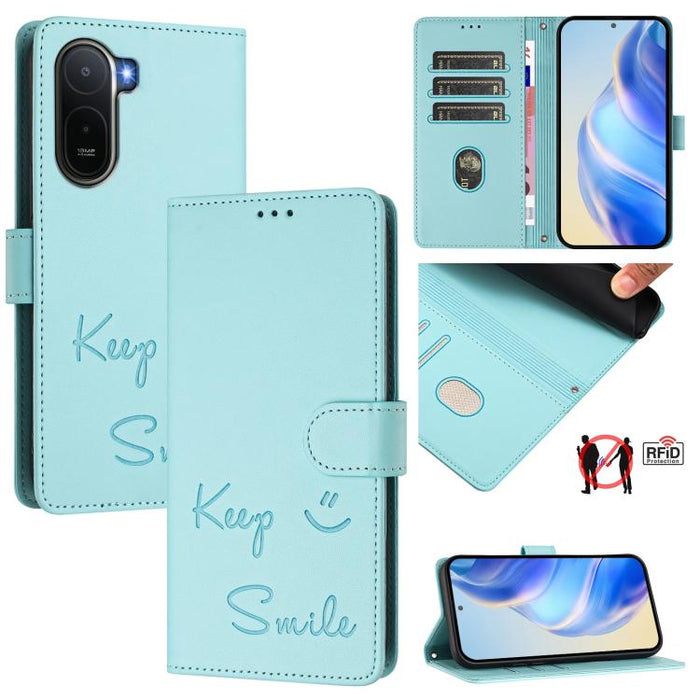 Funda de cuero para teléfono con RFID y estampado de sonrisas, For Redmi A7 Pro 171mm / Poco C85x 5G, For Redmi 15a 5G, For Redmi Turbo 5 Max / Poco X8 Pro Max, For Redmi Turbo 5 5G Global / Poco X8 Pro 5G, For Redmi Note 15 Pro+ 5G Global 163.3mm     ...