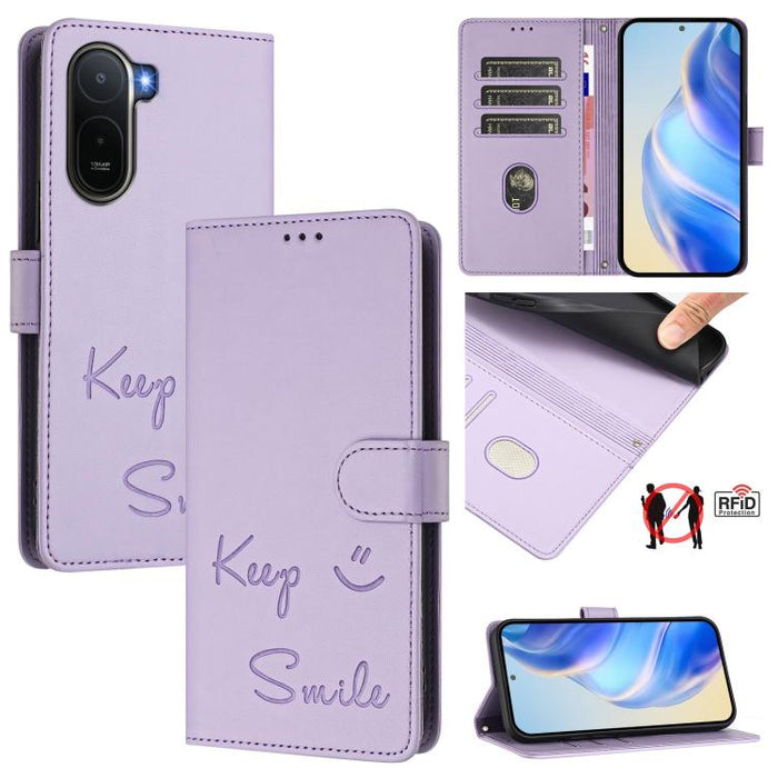 Funda de cuero para teléfono con RFID y estampado de sonrisas, For Redmi A7 Pro 171mm / Poco C85x 5G, For Redmi 15a 5G, For Redmi Turbo 5 Max / Poco X8 Pro Max, For Redmi Turbo 5 5G Global / Poco X8 Pro 5G, For Redmi Note 15 Pro+ 5G Global 163.3mm     ...