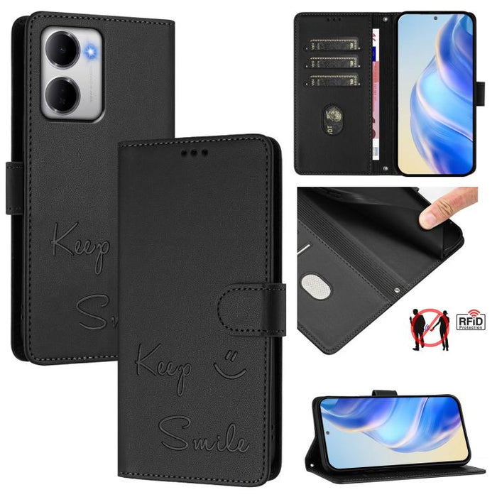 Funda de cuero para teléfono con RFID y estampado de sonrisas, For Redmi A7 Pro 171mm / Poco C85x 5G, For Redmi 15a 5G, For Redmi Turbo 5 Max / Poco X8 Pro Max, For Redmi Turbo 5 5G Global / Poco X8 Pro 5G, For Redmi Note 15 Pro+ 5G Global 163.3mm     ...