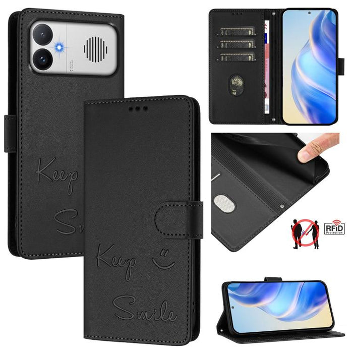 Funda de cuero para teléfono con RFID y estampado de sonrisas, For Redmi A7 Pro 171mm / Poco C85x 5G, For Redmi 15a 5G, For Redmi Turbo 5 Max / Poco X8 Pro Max, For Redmi Turbo 5 5G Global / Poco X8 Pro 5G, For Redmi Note 15 Pro+ 5G Global 163.3mm     ...