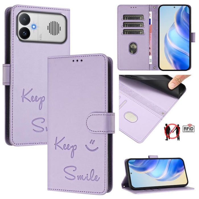 Funda de cuero para teléfono con RFID y estampado de sonrisas, For Redmi A7 Pro 171mm / Poco C85x 5G, For Redmi 15a 5G, For Redmi Turbo 5 Max / Poco X8 Pro Max, For Redmi Turbo 5 5G Global / Poco X8 Pro 5G, For Redmi Note 15 Pro+ 5G Global 163.3mm     ...